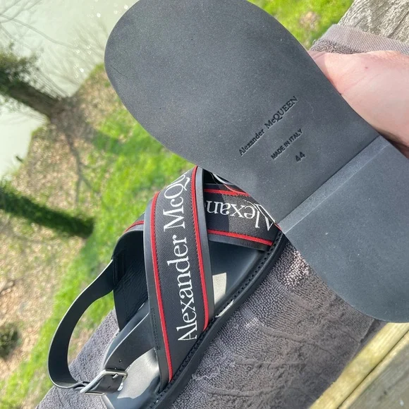 Alexander McQueen $650 Black Silver Crossed Hybrid Men’s Slide Sandals MCQ US 11 - Picture 11 of 11